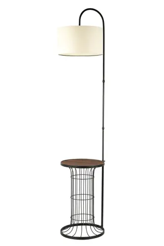 Cemre Sehpa Lambader Siyah Ceviz Ahşap Krem Şapka-Siyah 