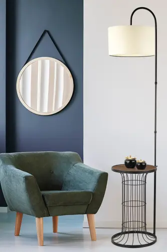 Cemre Sehpa Lambader Siyah Ceviz Ahşap Krem Şapka-Siyah - BEGÜSA (1)