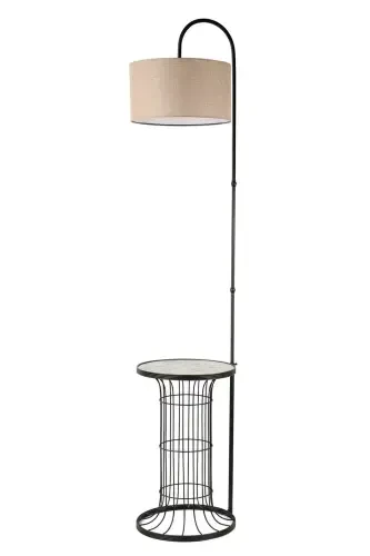 Cemre Sehpa Lambader Siyah Mermer Ahşap Hasır Şapka-Siyah - 1