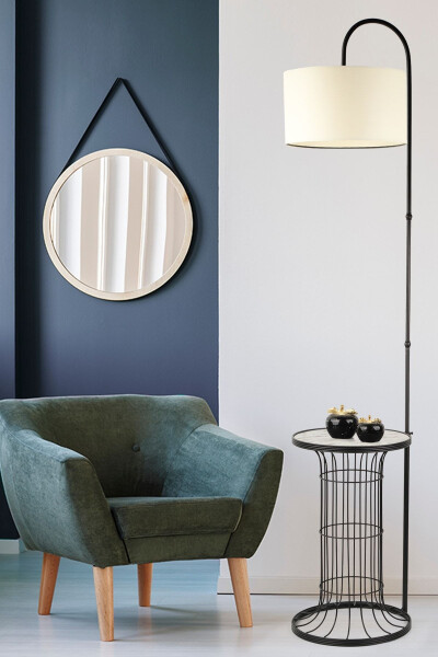 Cemre Table Lamp Black Marble Wood Cream Shade - BEGÜSA (1)