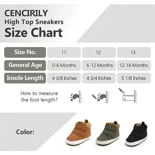 CENCIRILY Baby Boys Girls High Top Krossovkalar Yumshoq Tagliklar Skidga qarshi Chaqaloq To'piqli Poyabzal Toddler Prewalker Birinchi Yurish Karavatchasi Poyafzallari - 6
