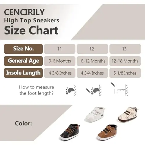 CENCIRILY Baby Boys Girls High Top Poyabzal Yumshoq Tagliklar Skidga qarshi Chaqaloq Oyoq Bilagi Zo'r Poyabzal Toddler Prewalker Birinchi Yurish Beshik Poyafzallari - 6