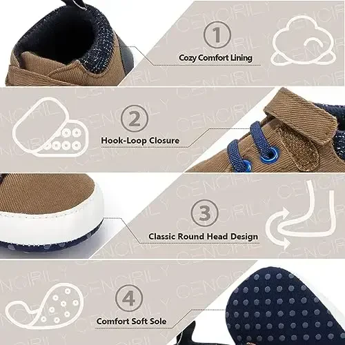 CENCIRILY Baby Boys Girls High Top Poyabzal Yumshoq Tagliklar Skidka Qarshi Chaqaloq To'piqlari Poyafzal Toddler Prewalker Birinchi Yurish Beshik Poyafzallari - 3