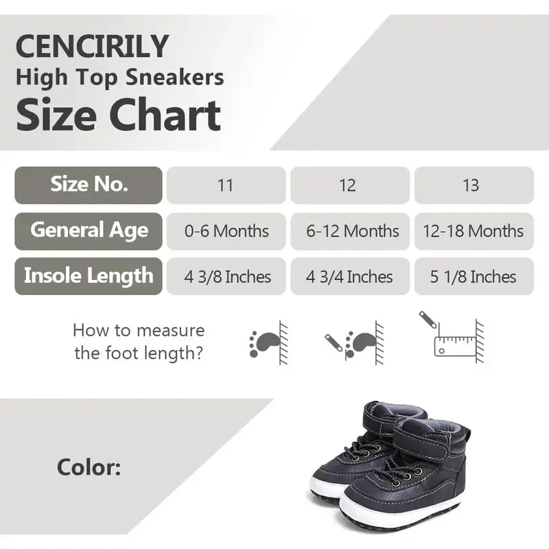 CENCIRILY Baby Boys Girls High Top Poyafzal Yumshoq Tagliklar Skidga Qarshi Chaqaloq To'piqli Poyafzal Chaqaloq Yurgich Birinchi Yurish Beshik Poyafzallari - 6