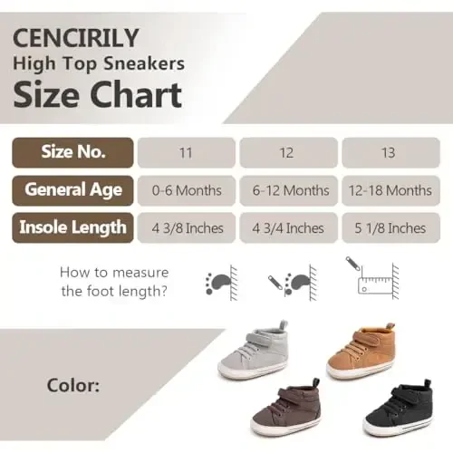 CENCIRILY Baby Boys Girls High Top Poyafzal Yumshoq Tagliklar Skidga qarshi Chaqaloq To'piqli Poyafzal Yuruvchi Birinchi Yurish Beshik Poyafzallari - 6