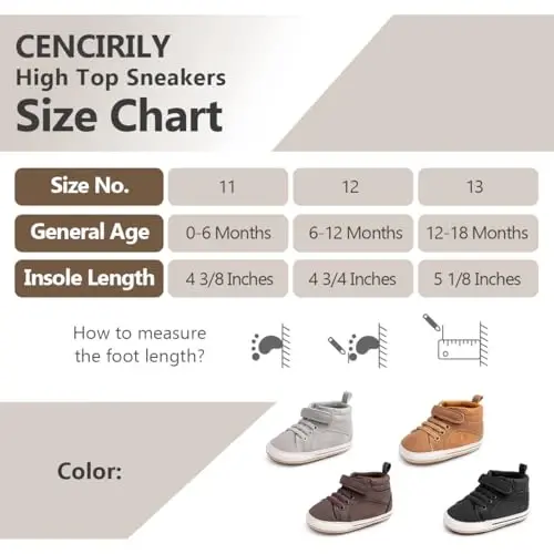 CENCIRILY Baby Boys Girls High Top Poyafzal Yumshoq Tagliklar Skidga qarshi Chaqaloq To'piqli Poyafzal Yuruvchi Birinchi Yurish Beshik Poyafzallari - 6
