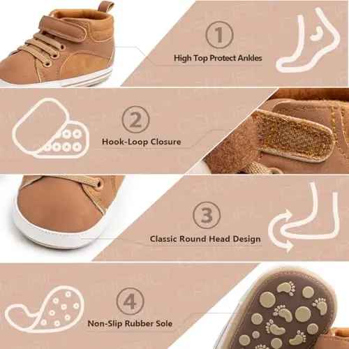 CENCIRILY Baby Boys Girls High Top Poyafzal Yumshoq Tagliklar Skidga Qarshi Go'dak Oyoq Kiyimlari Toddler Prewalker Birinchi Yurish Beshik Oyoq Kiyimlari - 4