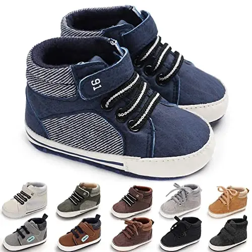 CENCIRILY Baby Boys Girls High Top Sneakers Soft Soles Anti Skid Infant Ankle Shoes Toddler Prewalker First Walking Crib Shoes - 5