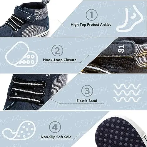 CENCIRILY Baby Boys Girls High Top Sneakers Soft Soles Anti Skid Infant Ankle Shoes Toddler Prewalker First Walking Crib Shoes - 6