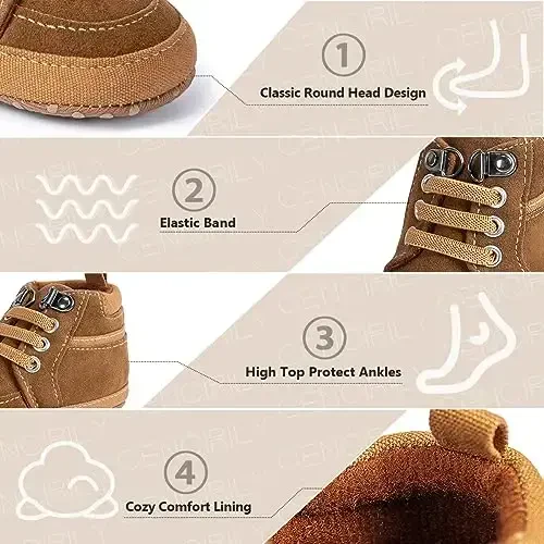 CENCIRILY Baby Boys Girls High Top Sneakers Soft Soles Anti Skid Infant Ankle Shoes Toddler Prewalker First Walking Crib Shoes - 3