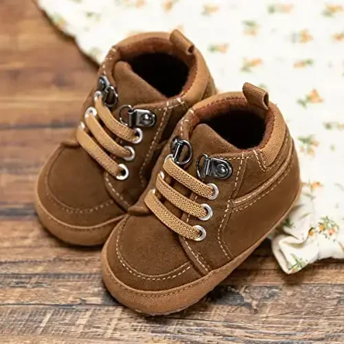 CENCIRILY Baby Boys Girls High Top Sneakers Soft Soles Anti Skid Infant Ankle Shoes Toddler Prewalker First Walking Crib Shoes - 5