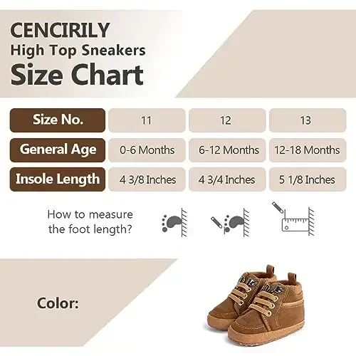 CENCIRILY Baby Boys Girls High Top Sneakers Soft Soles Anti Skid Infant Ankle Shoes Toddler Prewalker First Walking Crib Shoes - 6