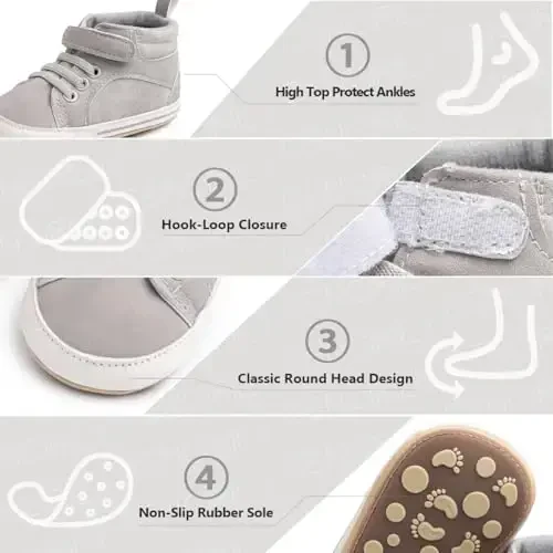 CENCIRILY Baby Boys Girls High Top Sneakers Soft Soles Anti Skid Infant Ankle Shoes Toddler Prewalker First Walking Crib Shoes - 4