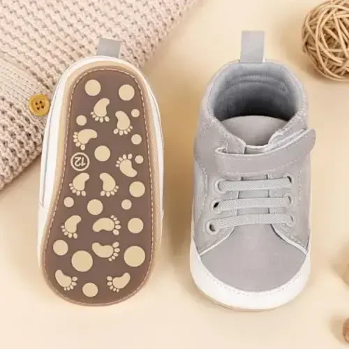 CENCIRILY Baby Boys Girls High Top Sneakers Soft Soles Anti Skid Infant Ankle Shoes Toddler Prewalker First Walking Crib Shoes - 5