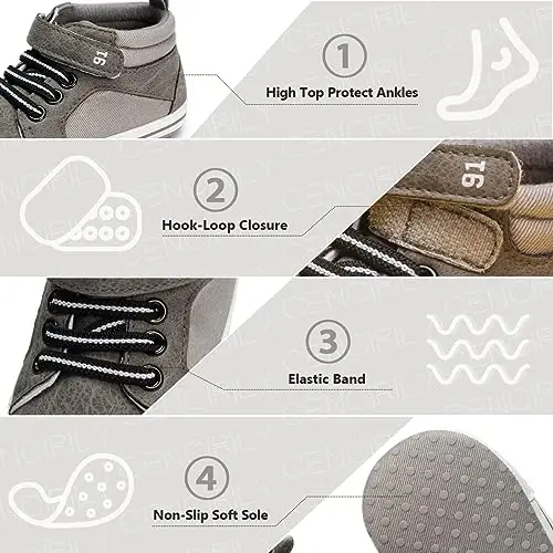 CENCIRILY Baby Boys Girls High Top Sneakers Soft Soles Anti Skid Infant Ankle Shoes Toddler Prewalker First Walking Crib Shoes - 3