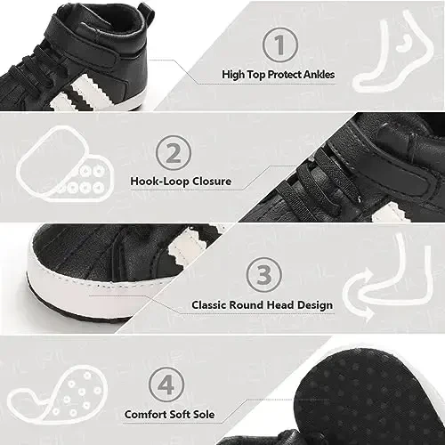 CENCIRILY Baby Boys Girls High Top Sneakers Soft Soles Anti Skid Infant Ankle Shoes Toddler Prewalker First Walking Crib Shoes - 3