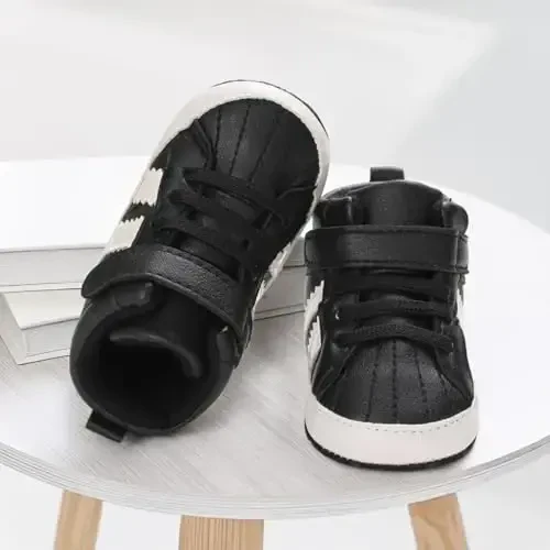 CENCIRILY Baby Boys Girls High Top Sneakers Soft Soles Anti Skid Infant Ankle Shoes Toddler Prewalker First Walking Crib Shoes - 5
