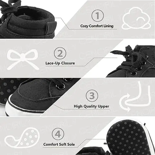 CENCIRILY Baby Boys Girls High Top Sneakers Soft Soles Anti Skid Infant Ankle Shoes Toddler Prewalker First Walking Crib Shoes - 3