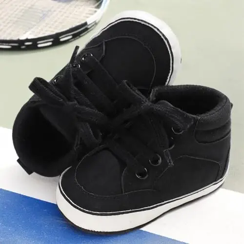 CENCIRILY Baby Boys Girls High Top Sneakers Soft Soles Anti Skid Infant Ankle Shoes Toddler Prewalker First Walking Crib Shoes - 5