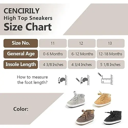 CENCIRILY Baby Boys Girls High Top Sneakers Soft Soles Anti Skid Infant Ankle Shoes Toddler Prewalker First Walking Crib Shoes - 6