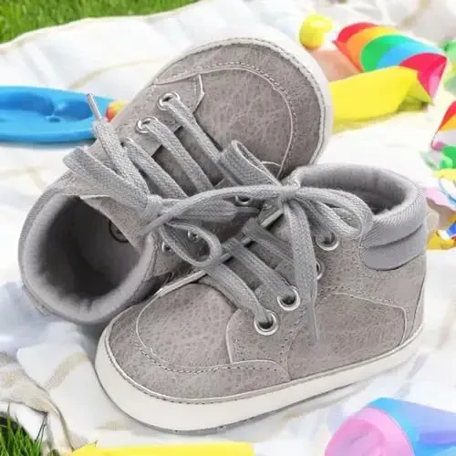 CENCIRILY Baby Boys Girls High Top Sneakers Soft Soles Anti Skid Infant Ankle Shoes Toddler Prewalker First Walking Crib Shoes - 5