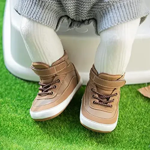 CENCIRILY Baby Boys Girls High Top Sneakers Soft Soles Anti Skid Infant Ankle Shoes Toddler Prewalker First Walking Crib Shoes - 3