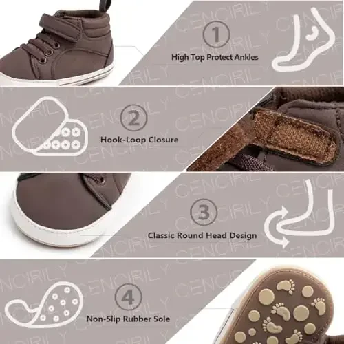 CENCIRILY Baby Boys Girls High Top Sneakers Soft Soles Anti Skid Infant Ankle Shoes Toddler Prewalker First Walking Crib Shoes - 4