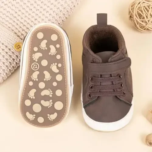 CENCIRILY Baby Boys Girls High Top Sneakers Soft Soles Anti Skid Infant Ankle Shoes Toddler Prewalker First Walking Crib Shoes - 5