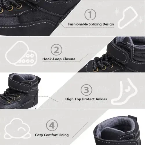 CENCIRILY Baby Boys Girls High Top Sneakers Soft Soles Anti Skid Infant Ankle Shoes Toddler Prewalker First Walking Crib Shoes - 5