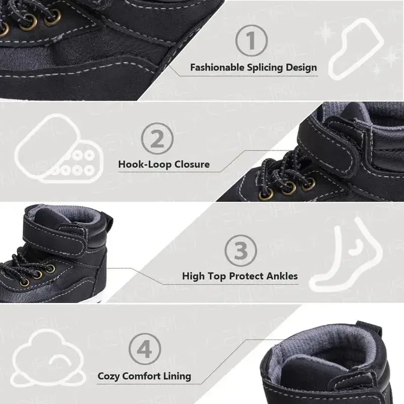 CENCIRILY Baby Boys Girls High Top Sneakers Soft Soles Anti Skid Infant Ankle Shoes Toddler Prewalker First Walking Crib Shoes - 5