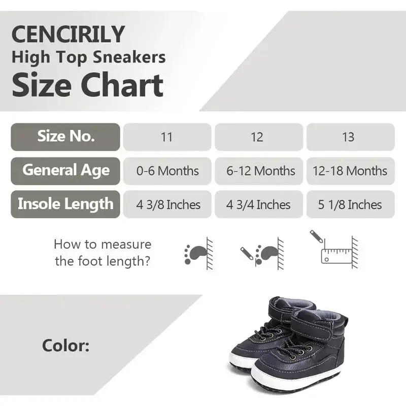 CENCIRILY Baby Boys Girls High Top Sneakers Soft Soles Anti Skid Infant Ankle Shoes Toddler Prewalker First Walking Crib Shoes - 6