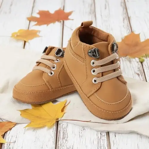 CENCIRILY Baby Boys Girls High Top Sneakers Soft Soles Anti Skid Infant Ankle Shoes Toddler Prewalker First Walking Crib Shoes - 2