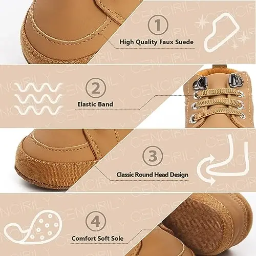 CENCIRILY Baby Boys Girls High Top Sneakers Soft Soles Anti Skid Infant Ankle Shoes Toddler Prewalker First Walking Crib Shoes - 3