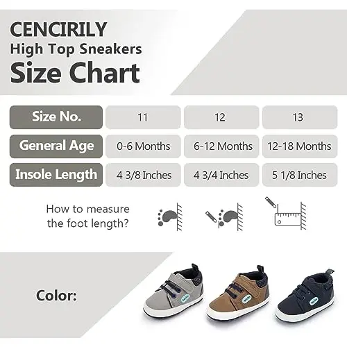 CENCIRILY Baby Boys Girls High Top Sneakers Soft Soles Anti Skid Infant Ankle Shoes Toddler Prewalker First Walking Crib Shoes - 6
