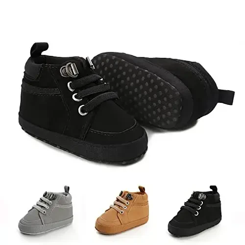 CENCIRILY Baby Boys Girls High Top Sneakers Soft Soles Anti Skid Infant Ankle Shoes Toddler Prewalker First Walking Crib Shoes - 1