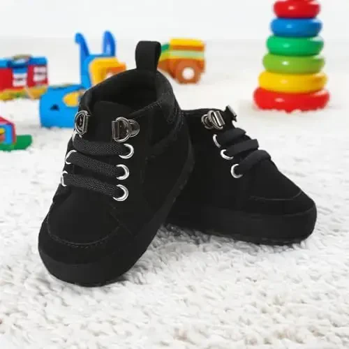 CENCIRILY Baby Boys Girls High Top Sneakers Soft Soles Anti Skid Infant Ankle Shoes Toddler Prewalker First Walking Crib Shoes - 2