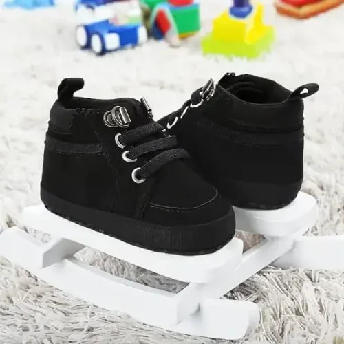 CENCIRILY Baby Boys Girls High Top Sneakers Soft Soles Anti Skid Infant Ankle Shoes Toddler Prewalker First Walking Crib Shoes - 5