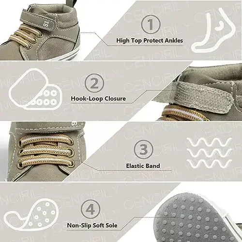 CENCIRILY Baby Boys Girls High Top Sneakers Soft Soles Anti Skid Infant Ankle Shoes Toddler Prewalker First Walking Crib Shoes - 4