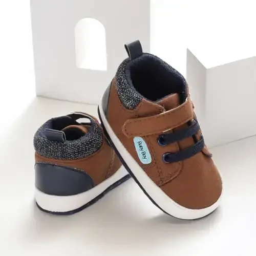CENCIRILY Baby Boys Girls High Top Sneakers Soft Soles Anti Skid Infant Ankle Shoes Toddler Prewalker First Walking Crib Shoes - 2