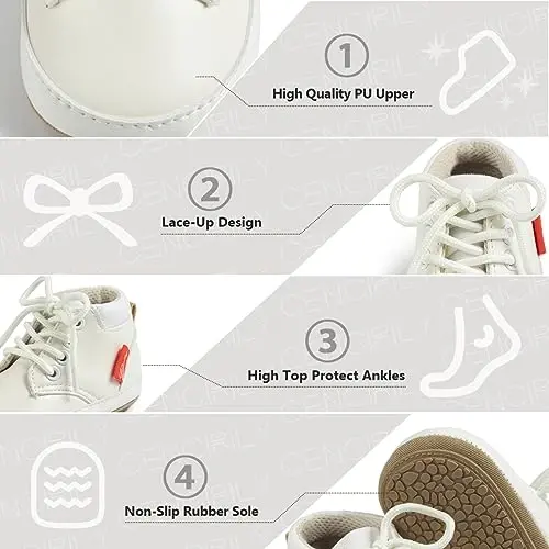 CENCIRILY Baby Boys Girls High Top Sneakers Soft Soles Anti Skid Infant Ankle Shoes Toddler Prewalker First Walking Crib Shoes - 5