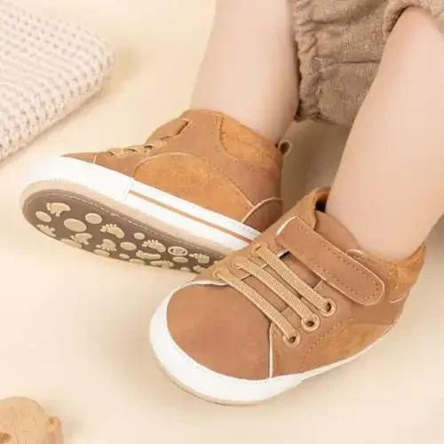 CENCIRILY Baby Boys Girls High Top Sneakers Soft Soles Anti Skid Infant Ankle Shoes Toddler Prewalker First Walking Crib Shoes - 3