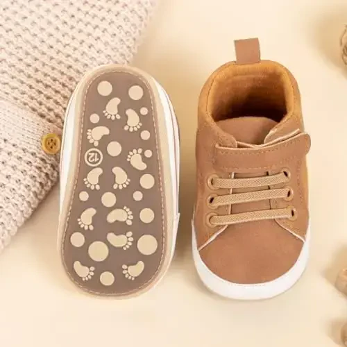 CENCIRILY Baby Boys Girls High Top Sneakers Soft Soles Anti Skid Infant Ankle Shoes Toddler Prewalker First Walking Crib Shoes - 5