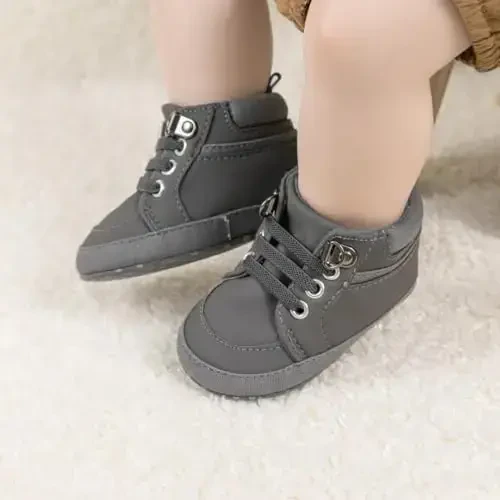 CENCIRILY Baby Boys Girls High Top Sneakers Soft Soles Anti Skid Infant Ankle Shoes Toddler Prewalker First Walking Crib Shoes - 2