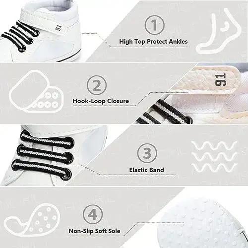 CENCIRILY Baby Boys Girls High Top Sneakers Soft Soles Anti Skid Infant Ankle Shoes Toddler Prewalker First Walking Crib Shoes - 3