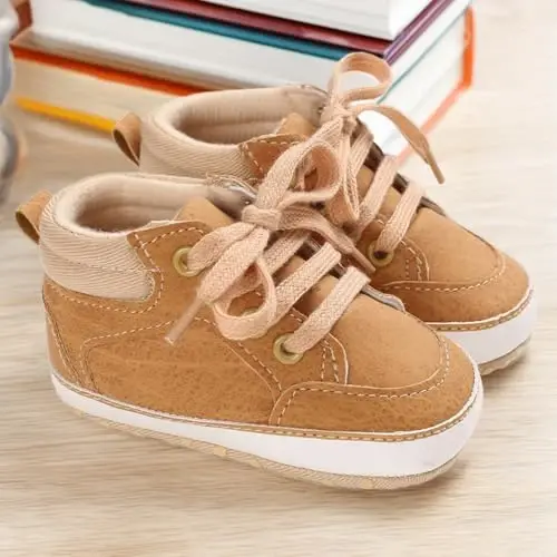 CENCIRILY Baby Boys Girls High Top Sneakers Soft Soles Anti Skid Infant Ankle Shoes Toddler Prewalker First Walking Crib Shoes - 2