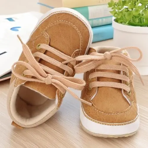 CENCIRILY Baby Boys Girls High Top Sneakers Soft Soles Anti Skid Infant Ankle Shoes Toddler Prewalker First Walking Crib Shoes - 5