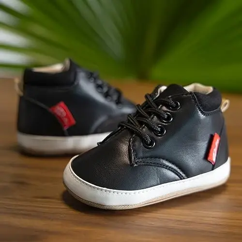 CENCIRILY Baby Boys Girls High Top Sneakers Soft Soles Anti Skid Infant Ankle Shoes Toddler Prewalker First Walking Crib Shoes - 3