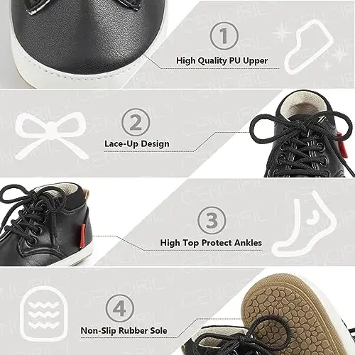 CENCIRILY Baby Boys Girls High Top Sneakers Soft Soles Anti Skid Infant Ankle Shoes Toddler Prewalker First Walking Crib Shoes - 5