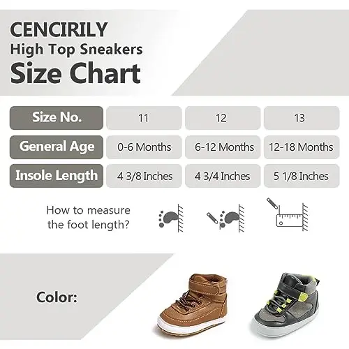CENCIRILY Baby Boys Girls High Top Sneakers Yumshoq Tagliklar Skidga Qarshi Chaqaloq Oyoq Kiyimlari Yuruvchi Birinchi Yurish Beshik Oyoq Kiyimlari - 6