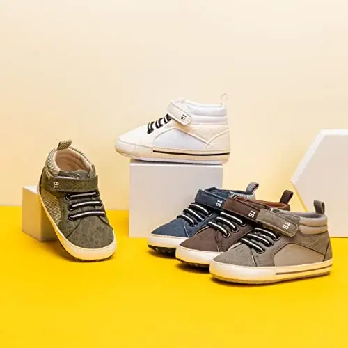 CENCIRILY Baby Boys Girls High Top Sneakers Yumshoq taglikli, sirpanishga qarshi chaqaloq to'piqli poyafzal Toddler Prewalker Birinchi qadam qo'yuvchi krovat poyafzallari - 2